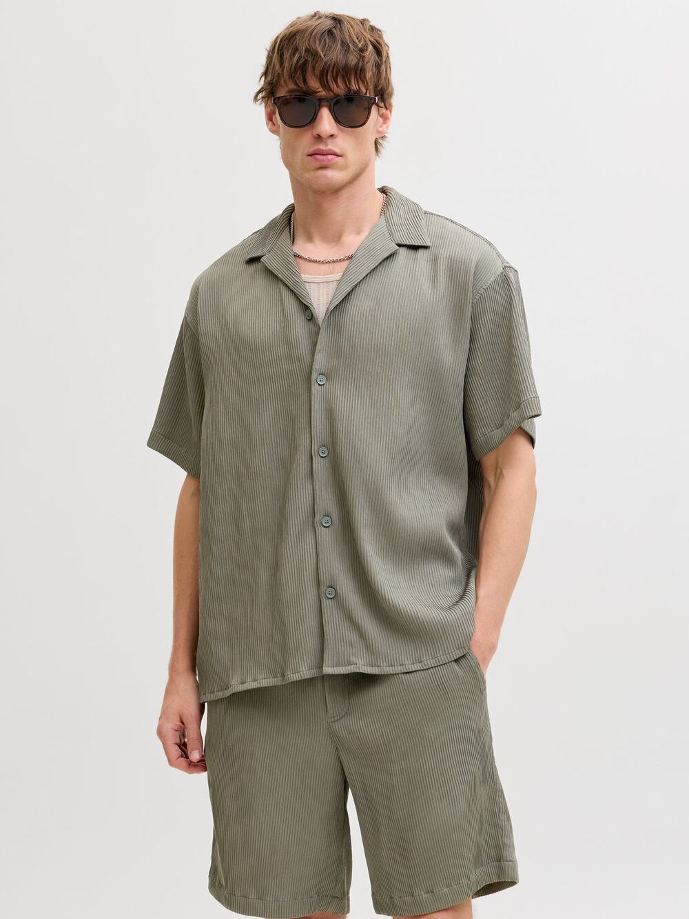 NEW Jack & Jones Harrison Resort Shirt Men's Green Short Sleeve Ribbed Size S